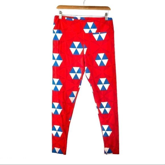 LULAROE Tall and Curvy Red Pinwheel Leggings OS - Picture 1 of 3
